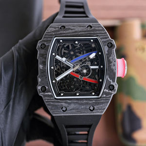 Reloj de Pulsera de Lujo para Hombre, Diseño de Alta Gama, Color Único, Esqueleto, Automático, Mecánico, Caja de Carbono, Correa de Goma Negra - Product Image 1
