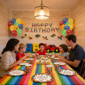 640433 Ensemble de 209 pièces sur le thème des blocs de construction <span class=keywords><strong>pour</strong></span> fête d'anniversaire - Kit complet de décoration et de vaisselle adapté à toutes <span class=keywords><strong>les</strong></span> décorations de fête - Product Image 2