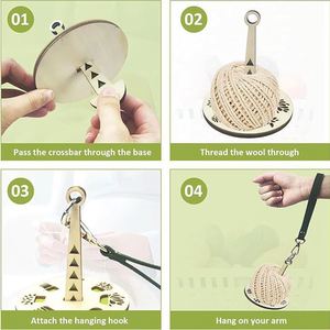 Support de fil portable en bois avec sangle de poignet et clip en cuir pour boule de fil, accessoire de couture très demandé pour le rangement du fil de tricot - Product Image 4