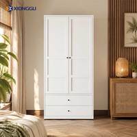 Armoire en acier blanc avec portes de placard supérieures, meuble de rangement autoportant pour vêtements, idéal pour l'organisation de la chambre à coucher à la maison