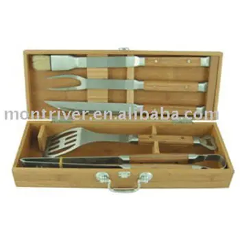 5pcs Bamboo BBQ set in bamboo box