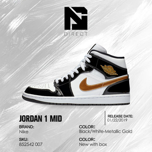 รองเท้า Air <span class=keywords><strong>Jordan</strong></span> <span class=keywords><strong>1</strong></span> <span class=keywords><strong>Mid</strong></span> Patent <span class=keywords><strong>SE</strong></span> 'Black Gold' แบบหุ้มข้อกลาง สายรัดแบบผูก พื้นรองเท้าทำจากยาง สไตล์รองเท้าเดิน - Product Image 6