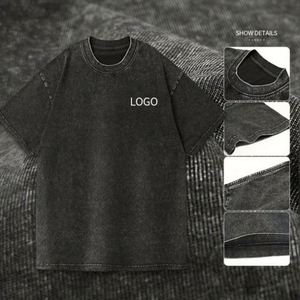 Custom Logo Vintage Acid Washed T Shirt Men Distressed Heavyweight Cotton Blank Oversized <b>Tshirt</b> 100% Cotton for Men's T-Shirt - Product Image 3