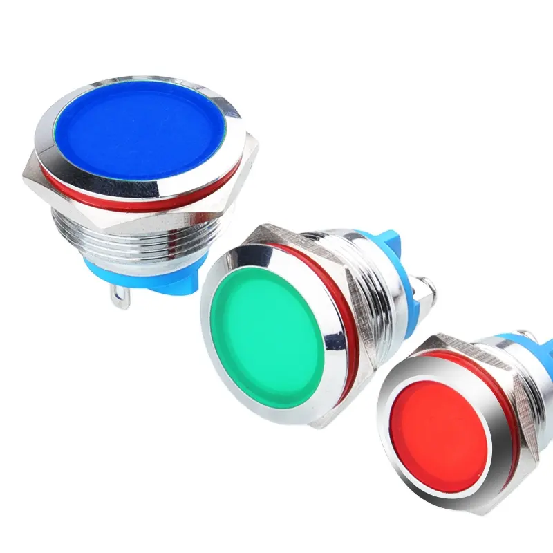 Luz indicadora de metal de 22mm Luz de señal de metal LED con cable emisor rojo, verde, azul, amarillo, blanco 24V220V
