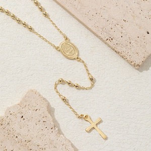 Ingrosso religioso lungo <span class=keywords><strong>preghiera</strong></span> 4mm di rame 18k placcato oro vergine maria ciondolo croce catolico rosario collana per le donne - Product Image 5