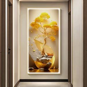 Lámpara LED de pared con diseño de árbol dorado de porcelana de cristal, personalizable de fábrica, para decoración del hogar, sala de estar, entrada de hotel, arte mural. - Product Image 5