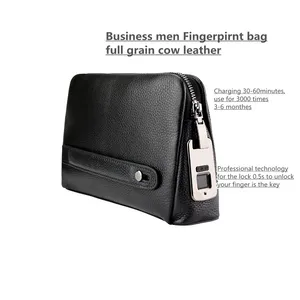 Con Smart Lock carica Usb con sblocco Zip con borsa per impronte digitali borse da lavoro maschili realizzate in vera pelle moda uomo nero