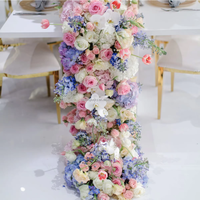 Decoración de Boda, Camino de Flores Artificiales Púrpuras de Alta Densidad para el Pasillo Nupcial con Hortensias Violetas Tridimensionales
