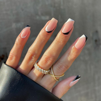 Art de faux ongles cercueil longs, naturels, avec couverture complète, réutilisables et durables, à presser, avec boîte, 24 pièces