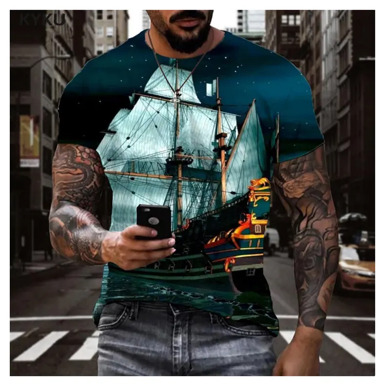 연인 큰 크기 해적 남자 항해 재미 T 셔츠 갤럭시 Tshirt 바다 셔츠 인쇄 짧은 소매 여름 인쇄 Streetwear