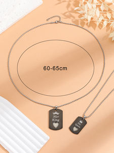Collar luminoso de acero inoxidable para parejas Love Her King <span class=keywords><strong>His</strong></span> Queen Crown Patrón en forma de corazón Enlace Regalo especial del día de aniversario - Product Image 6