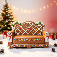 Décoration de Noël extérieure imperméable, sculpture géante en fibre de verre 3D de bonhomme de neige et Père Noël sur banc, pour centre commercial
