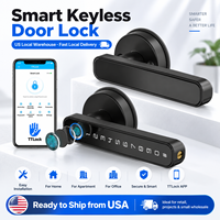 Serrure de porte intelligente Tediton à empreinte digitale, poignée à levier sans clé avec clavier, contrôle par application TTLock, noir, entrepôt américain