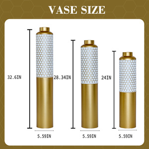 Set di 3 vasi decorativi in metallo, oro bianco, motivo esagonale, vasi da terra, 32,6 x 28,34 x 24 pollici di altezza, decorazioni moderne per la casa - Product Image 4