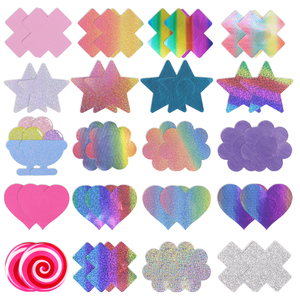 Prêts à expédier : Cache-tétons multiformes arc-en-ciel, pasties, pétales de poitrine adhésifs jetables holographiques scintillants, livraison rapide - Product Image 1