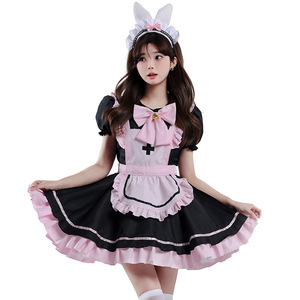 Disfraz de sirvienta japonesa Lolita, vestido negro y rosa con lazo y tocado, traje de Cosplay para mujer, estilo dulce y lindo - Product Image 2