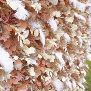Panel de pared floral 5D con base de tela artificial y diseño de plumas, popular en redes para decoración de bodas y fondos fotográficos - Product Image 6