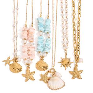 Yueli <b>Beach</b> Style Shell Pearl Necklace Gold Chain Women's Party Jewelry <b>Accessories</b> - Product Image 5