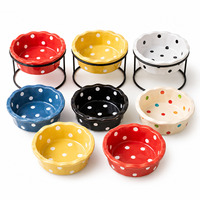Gamelle surélevée en céramique pour chat et chien avec support en fer incliné, anti-encrassement du menton, protection de la colonne cervicale, pour usage intérieur, pour nourriture et eau
