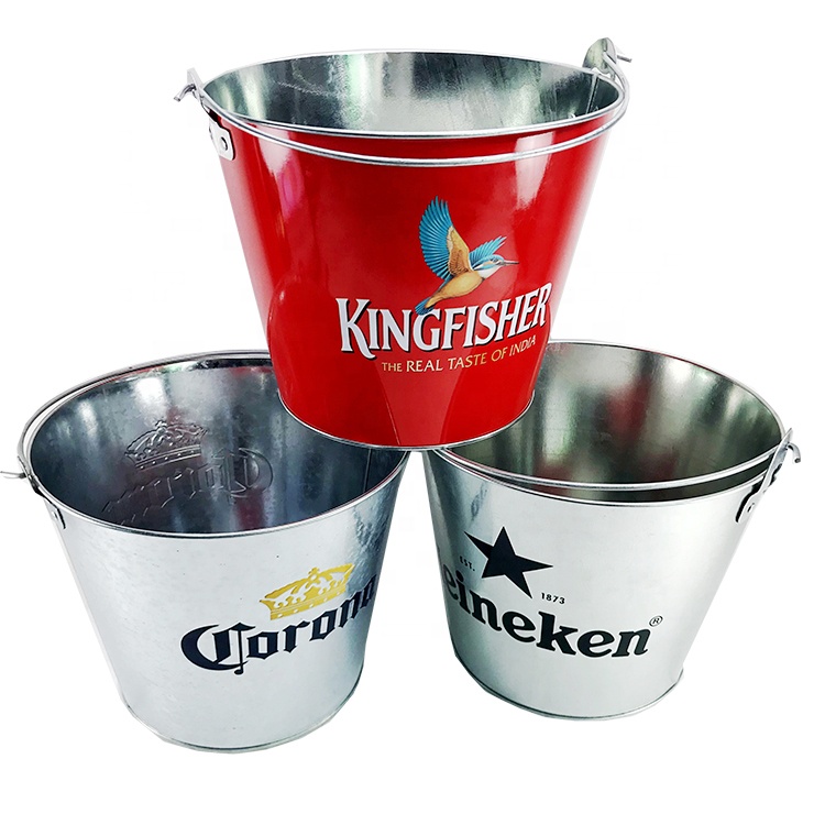 Custom Stock 5L Round Metal Beer Galvanized Ice Bucket with Bottle Opener and Handle for 6 Bottles of Beer Champagne