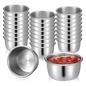 Hot Sell 1.5 oz Sauce Cup Individual Round Ramekin Condiment Dipping Cups Mini Stainless Steel Sauce Cups