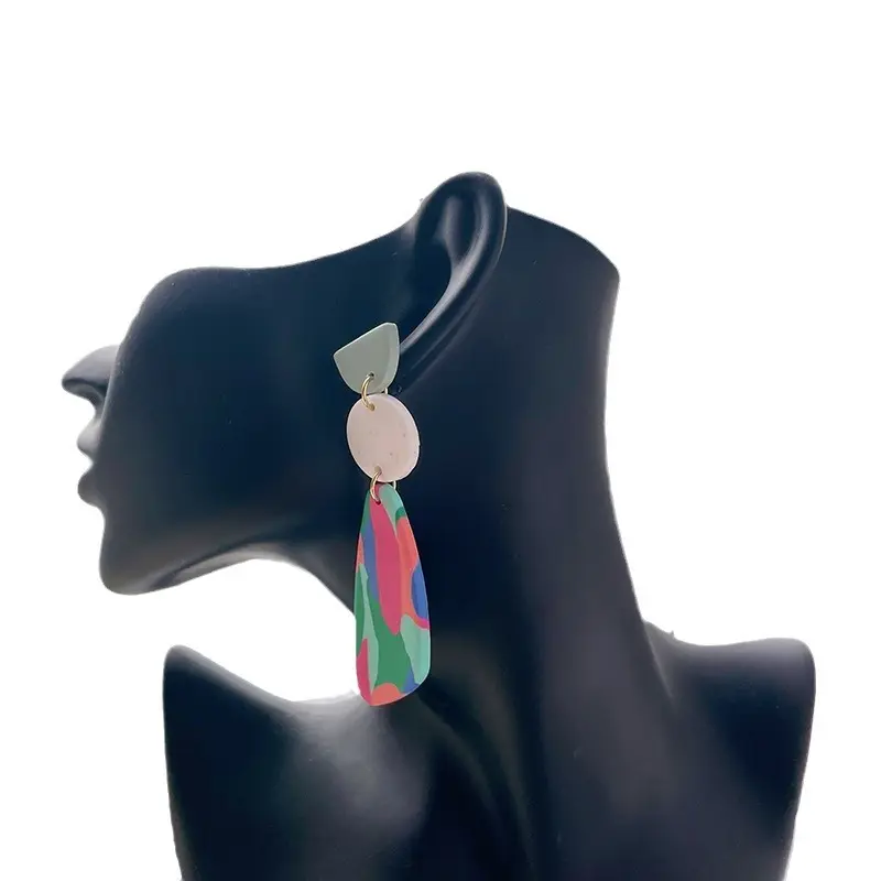 손으로 만든 폴리머 클레이 귀걸이 기하학적 맞춤형 에나멜 접합 귀걸이 만들기 DIY 크리에이티브 디자이너 패션 쥬얼리 귀걸이