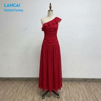 Robe longue évasée en mousseline fluide pour femme, asymétrique à une épaule, avec volants et taille froncée, Fabricant de vêtements personnalisés OEM ODM