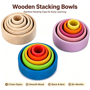 Montessori Spielzeug-Bol en bois empilable arc-en-ciel juguetes para los ninos-Autres jouets éducatifs classiques pour enfants - Product Image 1