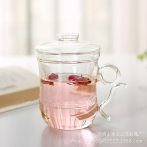 Taza de té de vidrio de doble pared de 400 ml con tapa y filtro para el té de la tarde en la oficina - Product Image 1