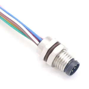M8 Connector 3 4 5 6 8 Pin Wiring Connector Supplier Solder Wire Signal Rear Fastened Male Panel Mount Connector