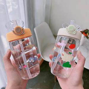 ขวดน้ำพลาสติกสำหรับเด็กพร้อมหลอดดูด ฝาเปิดแบบพลิก ลายการ์ตูน ปลอดสาร BPA พกพาสะดวก สำหรับเด็กนักเรียน ใช้ในช่วงฤดูร้อน - Product Image 2