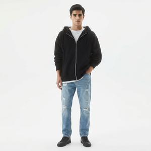 custom design men's hoodies oversized double zip hoodies streetwear drop shoulder heavy weight cotton pullover hoodies for men - Product Image 1