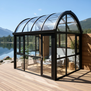 Véranda en verre arqué <span class=keywords><strong>noir</strong></span> de qualité supérieure, au bord du lac, avec toit incurvé, personnalisable pour une relaxation panoramique au bord de l'eau - Product Image 1