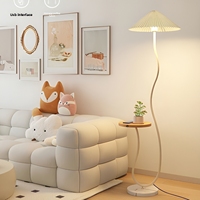 Lampe sur pied Wabi Sabi avec abat-jour en tissu, design ondulé, plateau en bois, table basse d'appoint pour canapé, lumière pour chambre, bureau, hôtel, décoration intérieure, cadeau