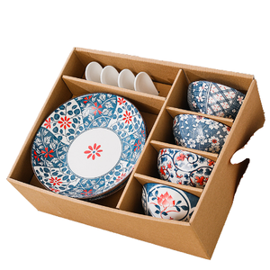 Service de vaisselle rétro japonais style Japandi, en porcelaine faite à la main, motif floral, passe au lave-vaisselle, avec bols à riz et assiettes à sauce - Product Image 6