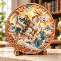 Pièce de monnaie en cuivre pur 999 de 1 oz, série Chevalier Dragon, relief 3D, couleur UV, effet anti-décoloration, artisanat métallique personnalisé pour les fêtes et les événements festifs