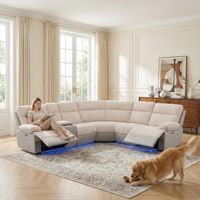 Canapé sectionnel inclinable électrique en tissu moelleux avec console de rangement et lumières LED USB pour salon
