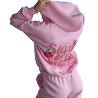 Haut ample personnalisé Style paresseux décontracté sweat à capuche bulle bouffée imprimé 2 pièces ensemble de survêtements à capuche en coton