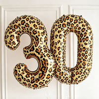 Ballon en aluminium auto-gonflant de 32 pouces, motif imprimé léopard, en forme de chiffre, pour fêtes, anniversaires, mariages, festivals, scènes