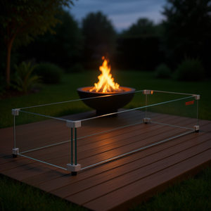 แผ่นกันลมกระจกนิรภัยทรงสี่เหลี่ยมผืนผ้า ขนาด 31 x 12.5 x 6.5 นิ้ว สำหรับโต๊ะเตาไฟกลางแจ้ง ป้องกันประกายไฟ ดีไซน์ทันสมัย - Product Image 2