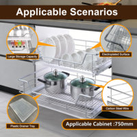 Organisateur de tiroir extensible moderne pour armoire de cuisine, en acier au carbone chromé électrolytique, à 4 côtés, avec panier coulissant