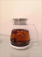 Bouilloire en verre transparent résistant à la chaleur de 800 ml, sans BPA, compatible micro-ondes et lave-vaisselle, avec couvercle en acier inoxydable, écologique et recyclable