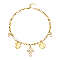 Collier en acier inoxydable plaqué or 18 carats avec pendentif croix multi-zirconiums, bijoux de mode polyvalents superposés pour femmes, vente en gros