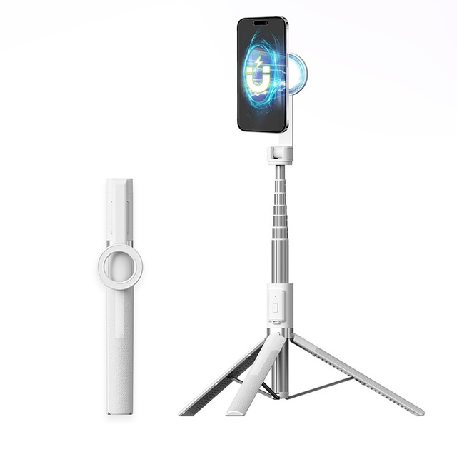65" Magnetic Selfie Stick Tripod Aluminum Strong Holder Magsafe 360 Rotatable Travel Phone Stand Metal Ring for Remote