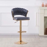 Chaise de bar haute pivotante de luxe en fer et velours, style nordique contemporain, pour cuisine, hôtel, salle à manger et salon