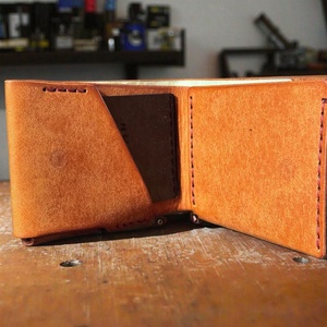 For Custom Logo Anti-theft Slim RFID Leather Short Vintage Thread Pattern Front Pocket <b>Metal</b> Money Clip Nylon Lining Men's - Product Image 3