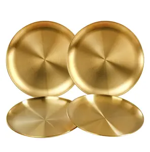 8inch 9inch 10inch Gold Metal Plates Stainless Steel Dinnerware Set Round Dinner Plates Dishes