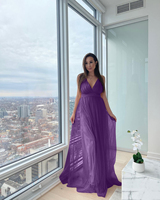 Vestido largo de noche para damas de honor, malla con escote en V profundo, abertura entrecruzada, espalda descubierta