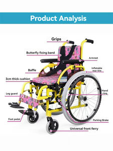 Kursi roda Manual logam campuran aluminium ringan, dapat diatur untuk anak-anak dengan peralatan rehabilitasi anak-anak - Product Image 6