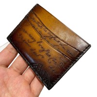 Dompet Kartu Kulit dengan Pewarnaan Vintage Buatan Tangan, Kulit Sapi Kecil Impor, Dilengkapi Cetakan Scritto dan Tas Kartu Retro
